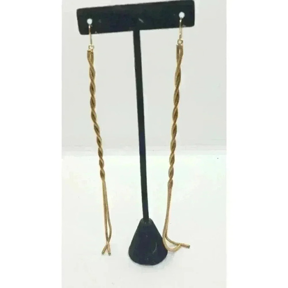 Vintage Earrings 1980s 12k Gold Filled Twisted Rope Snake Chain Super Long - Picture 4 of 8